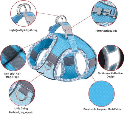 AIITLE Escape-Proof Dog Harness - Extra Soft Jacquard Fabric with Moisture-Wicking Lining, Adjustable Fit for Boston Terrier, Pekingese - Running, Playdates, Outdoor Adventures (Blue, L)