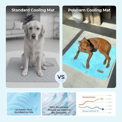 Pelsbarn Dog Cooling Mat- Ice Silk Summer Comfort, Self Cooling, Non-Slip Dog Pad, Durable & Washable, Mat for Extra Large Dogs 33"" x 45"", Support Shelter Dogs with Every Purchase (Blue)