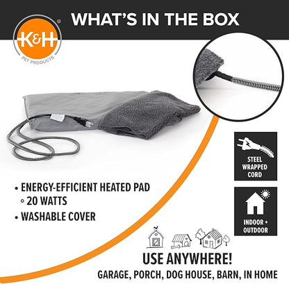 K&H Pet Products Lectro-Soft Orthopedic Outdoor Heated Cat Bed for Outdoor Cat Houses, Safety Listed Automatic Warming Pad, Soft and Flexible, Waterproof, Washable Cover - Small 18 X 14in Gray 20W