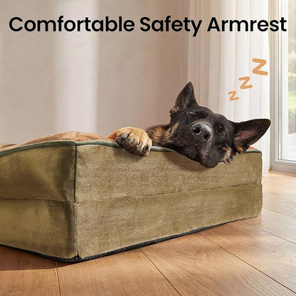 OhGeni Orthopedic Dog Bed Couch Big Cat Sofa for Extra Large Sized Pets with Memory Foam, Machine-Washable Waterproof Removable Cover, Soft Comfortable Fabric, 44-inch (Brown)
