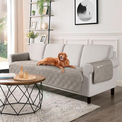 TAOCOCO Waterproof Oversized Sofa Covers for Pets Without Back Cover, Couch Seat Covers with Pocket for 4 Cushion Couch Washable Dog Sofa Protector Sofa Slipcovers(Oversized Sofa, Light Brown)