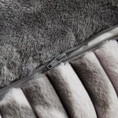 Modern Threads Ribbed Plush Two-Tone Cuddler Dog Bed, Ultra-Soft Faux Rabbit Fur, Supportive Bolstered Sides, Removable Washable Cover, Bed for Medium Dogs, Silver, (28" L x 21" W x 9" Th)
