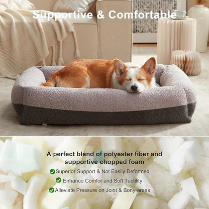 FURTIME Dog Bed Extra Large Sized Dogs, Washable Comfy Fluffy XL Dog Beds, Removable Zipper Cover Machine Wash, Soft Sleeping Bed Durable Pet Cuddler with Anti-Slip Bottom, 42"x30"x8", Grey