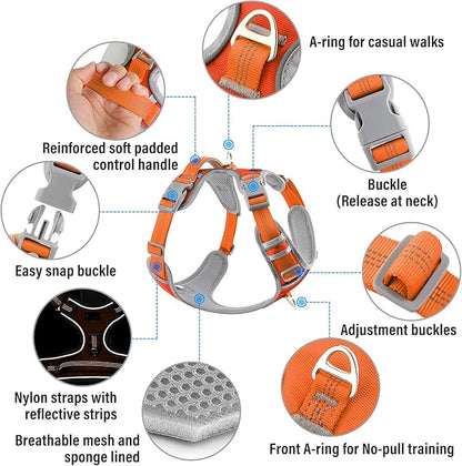Plutus Pet No Pull Dog Harness, Release at Neck, Reflective Adjustable Dog Vest Harness, Easy Control Handle for Walking, for Small Medium Large Dogs, Orange, L