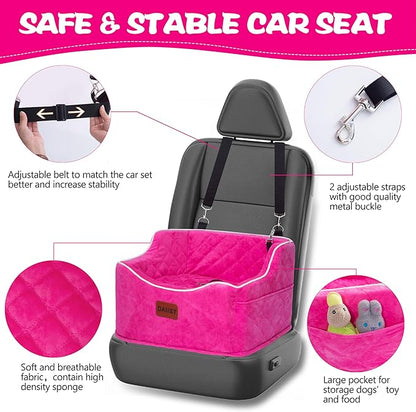 Dog Car Seat for Small Medium Dogs, Detachable Washable Dogs Booster Seat Under 35lbs, Elevated Dog Car Bed with Storage Pockets (Light Khaki, One Size)