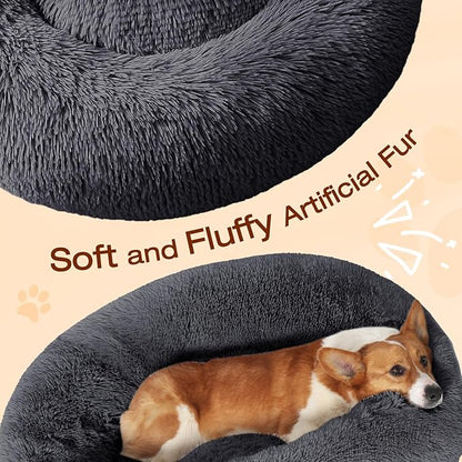 JOLLYVOGUE Dog Bed, Calming Anti-Anxiety Large Dog Bed, Fluffy Donut Cushion for Medium and Large Pets (27"/30"/36")