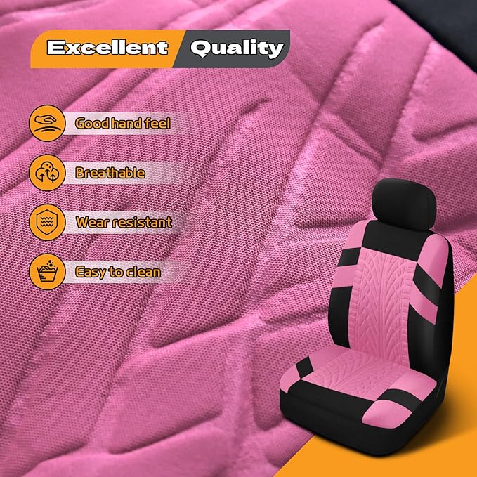 2PCS Car Front Seat Cover with 2 Headrest Covers, Breathable Waterproof Seat Covers for Front Seats, Universal Seats Cover Protector Car Accessories for Most Vehicles (Pink)