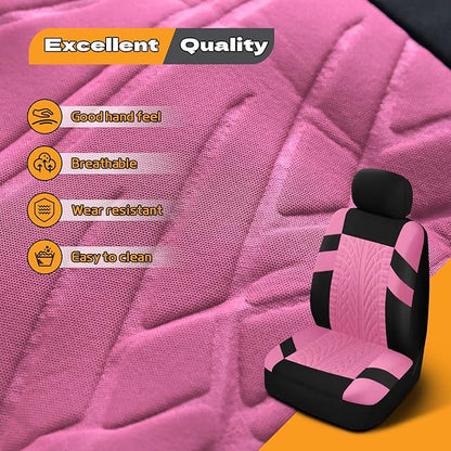 2PCS Car Front Seat Cover with 2 Headrest Covers, Breathable Waterproof Seat Covers for Front Seats, Universal Seats Cover Protector Car Accessories for Most Vehicles (Pink)