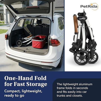 Luxury Pet Stroller with Detachable Carrier | Lightweight Design with Easy One-Hand Fold & Spacious Storage Basket | Safe & Comfortable Travel for a Small to Medium Dog or Cat, Red