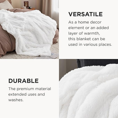 Bedsure GentleSoft Fluffy White Throw Blanket, White Decor Fuzzy Gifts for Women, Soft Cozy Furry Sherpa Fleece Plush Thick Warm Shaggy Faux Fur Throw Blanket for Couch, Bed, Camping, Travel, 50x60