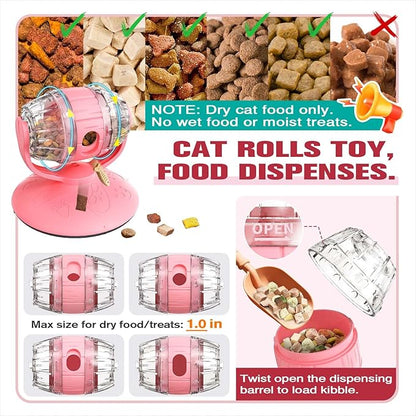 Cat Slow Feeder Toy, Beer Barrel Interactive Cat Toy, cat Treat Dispenser Toy for Indoor Cats, Small Dogs, Enrichment Toy for IQ Training, Mental Stimulation, Relieve Boredom, Gifts (Pink)