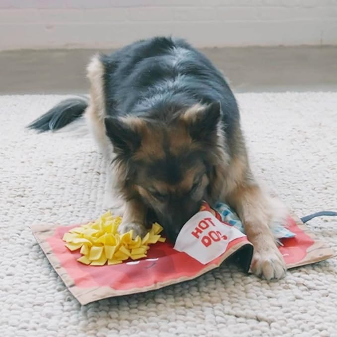 Outward Hound by Nina Ottosson Activity Matz Fast Food Fun Plush Dog Puzzle Mat Dog Enrichment Dog Toy, Level 2 Intermediate, Multicolored