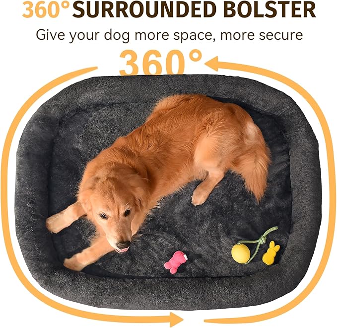 Orthopedic Dog Bed for Large Dogs, Waterproof Dog Bed for Large Size Dogs with Bolsters, Egg Crate Foam Sofa Bed with Washable Removable Cover & Non-Slip Bottom, Dark Grey