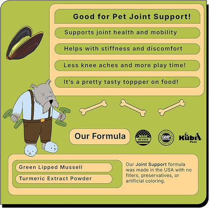 Joint Support with Green Lipped Mussel & Turmeric – Hip & Joint Supplement for Dogs & Cats, 175g (350 Servings) Kubi Pets