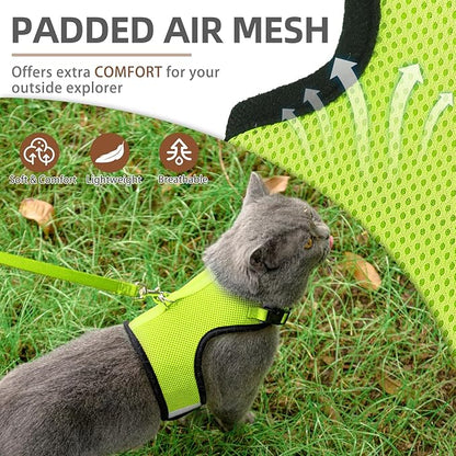 PUPTECK Soft Mesh Cat Vest Harness and Leash Set Puppy Padded Pet Harnesses Escape Proof for Cats Small Dogs Rabbits Bunny, Fluorescent Green S