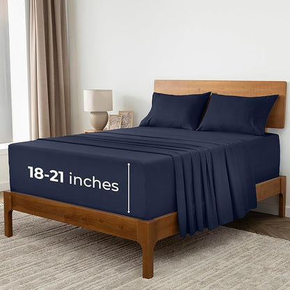 Mellanni Extra Deep Queen Sheets - 4 PC Iconic Collection Bedding - Hotel Luxury, Ultra Soft, Cooling Bed Sheets - Wrinkle, Fade, Stain Resistant (Queen, Navy Blue)