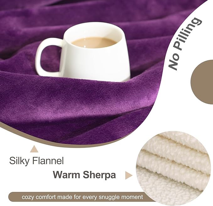 gogobunny Waterproof Pet Blanket for Small Dogs and Cats, Reversible Sherpa Fleece Soft Plush Throw for Couch Protection, Washable Furniture Protector (Dark Purple, 30x40 inches)