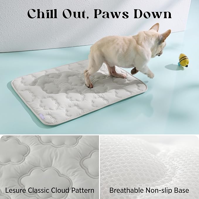 LE SURE Dog Cooling Mat for Small Dogs - QMAX>0.5 Breathable Thin Cool Crate Pad for Cat with Chill Fiber and Innovative Mesh Base Design, Portable Washable Pet Kennel Mat for Summer, 24x18,Grey
