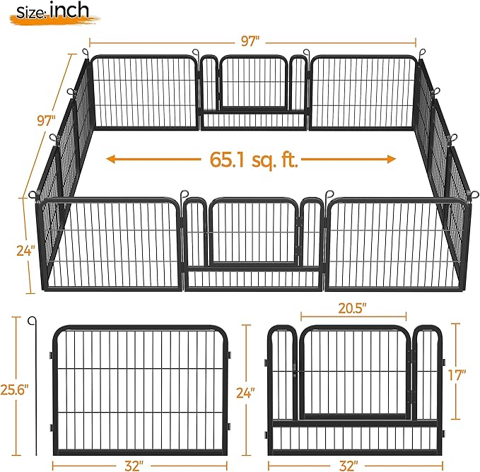 Topeakmart Heavy Duty Dog Playpen Outdoor for Camping, Yard, Garden 24" H Exercise Pen Fence for Small/Medium/Large Animals (Black, 12 Panels)