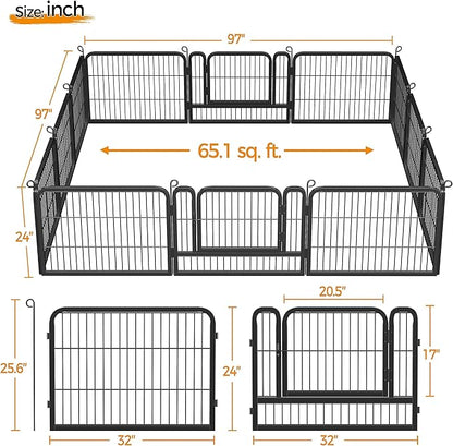 Topeakmart Heavy Duty Dog Playpen Outdoor for Camping, Yard, Garden 24" H Exercise Pen Fence for Small/Medium/Large Animals (Black, 12 Panels)