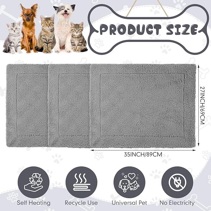 Novabright 3 Pack Self Warming Dog Bed for Large Dog 27x35 Inch Mat Self Heating Cat Reflects Body Heat Extra Warm Thermal Pet Pad Washable Cat Bed for Outdoor Indoor Large Kittens Puppy(Black/Gray)
