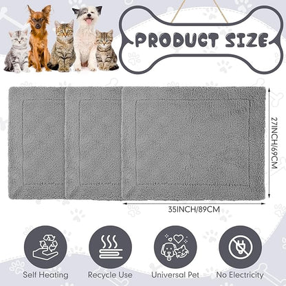 Novabright 3 Pack Self Warming Dog Bed for Large Dog 27x35 Inch Mat Self Heating Cat Reflects Body Heat Extra Warm Thermal Pet Pad Washable Cat Bed for Outdoor Indoor Large Kittens Puppy(Black/Gray)