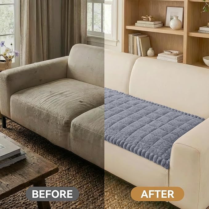 Smiry Non Slip Couch Covers for Dogs, Fuzzy Pet Couch Covers for 3 Cushion Sofa Pet Friendly, Soft Sofa Slipcovers Cushion Furniture Protector Washable (Grey, 27.6" x 88")
