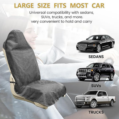 Car Seat Covers 1 Pack Grey Waterproof Towel Car Seat Cover Universal Fit for Most Trucks SUV Fitness Athletes Pets Gym and Water Sport