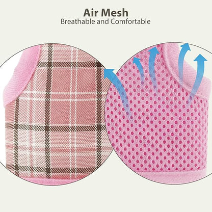 AIITLE Bunny Harness and Leash Set Escape Proof - Magic Tape Design, Lightweight Plaid Pattern Mesh Padding, No Choke No Pull for Puppy Cat Rat Squirrel Ferret, Outdoor Walking Running, Pink S
