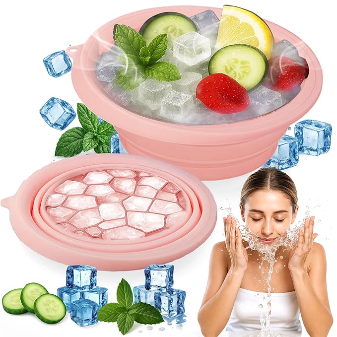 XANGNIER Face Bowl for Ice with Built-In Ice Tray – Collapsible Silicone Facial Ice Bath Bowl for Cold Plunge Therapy, Skin Tightening & Acne Relief – Black Portable Spa Tool for Home & Travel