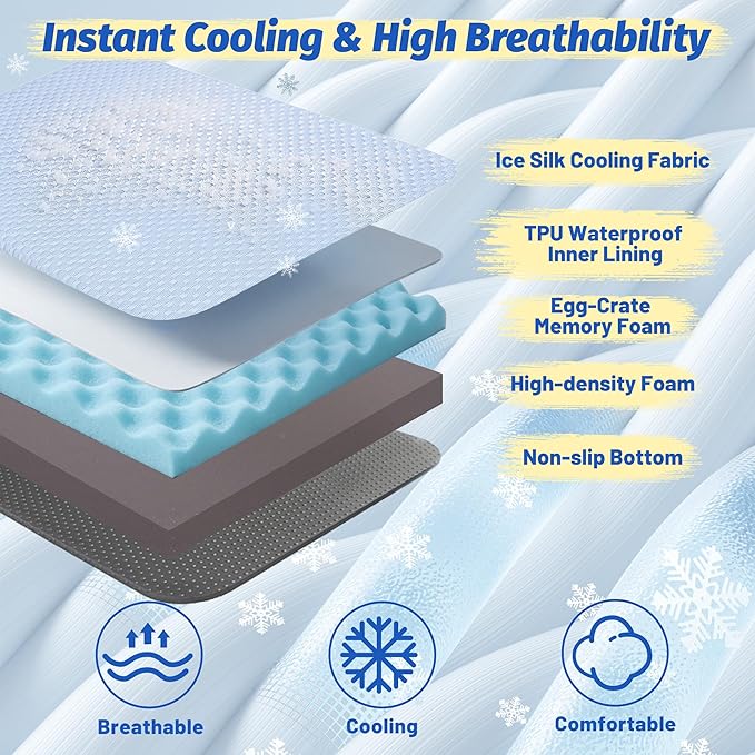 Cooling Dog Bed for Large Dogs, Washable Memory Foam Dog Beds for Crate with Joint Relief, Waterproof Liner and Removable Cover (35’’x 22’’)