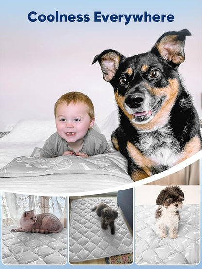 Rywell Dog Cooling Mat 2.0, Elegant Grey, 44"*32" Thick & Durable Cooling Mat for Extra Large Dogs, Extended Cooling with Waterproof & Color-Changing Arc-Chill Fiber (Q-Max>0.5), Ideal for Summer