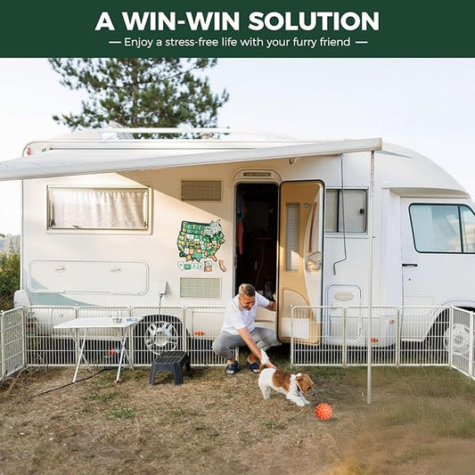 FXW Rollick Unleashed Dog Playpen for Indoor, Yard, RV Camping, 32 inch 16 Panels for Medium and Large Dogs, White│Patented
