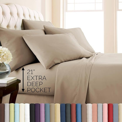 Southshore Fine Living, Inc. 4-Piece Twin XL Sheets Set, 21-Inch Extra Deep Pocket Twin XL Fitted Sheet, Oversized Flat Sheet, Microfiber Bedding, Taupe Pillow Cases Standard Size, Taupe Sheets