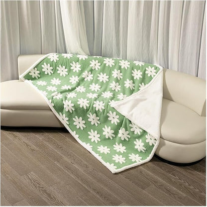 Waterproof Pet Blanket Green Stylish Jacquard Big Blankets for Dog Bed Couch Sharpa Fleece Mat Covers Puppy Cats Sofa Furniture Protection Washable Reversible Cover(Green Flower,XXL)