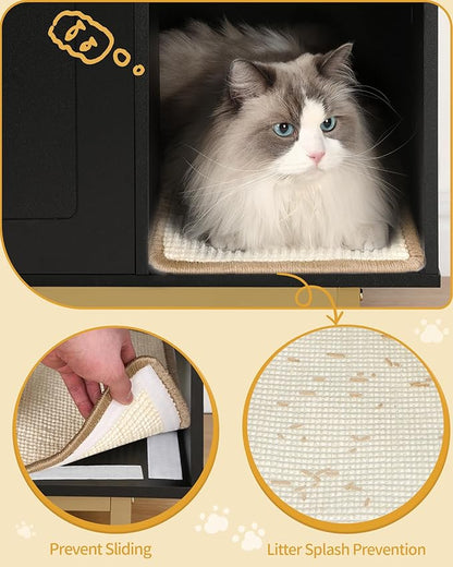 Hzuaneri Cat Litter Box Enclosure Enclosed, Hidden Litter Box Cabinet Furniture with Storage, Wooden Indoor Cat House Large, Modern End Table for Living Room Entryway, Black and Gold CB01504G