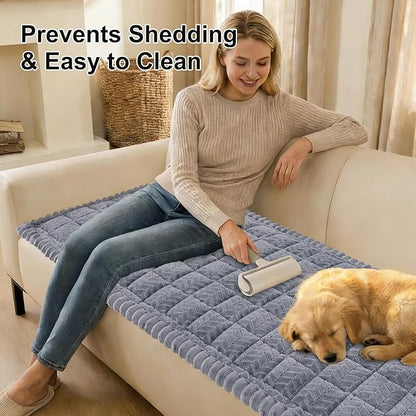 Smiry Non Slip Couch Covers for Dogs, Fuzzy Pet Couch Covers for 3 Cushion Sofa Pet Friendly, Soft Sofa Slipcovers Cushion Furniture Protector Washable (Grey, 27.6" x 70.9")