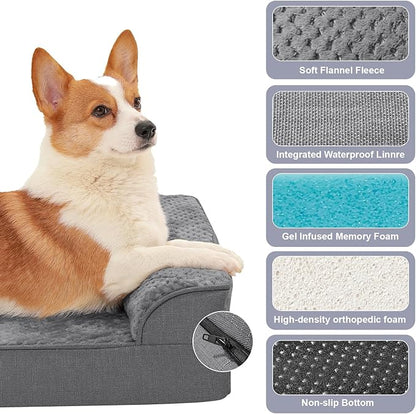 Rainmr Orthopedic Dog Bed Medium Size Dog, Memory Foam Dogs Bed for Medium Dogs, Washable Removable Cover, Nonskid Bottom, Waterproof, for Indoor, Outdoor, Crate ＆ Car Use, 35x23x6 Inches, Dark Grey