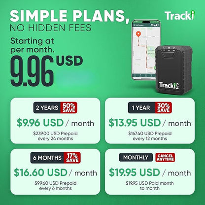 Tracki Pro GPS Tracker for Vehicles – Magnetic Waterproof 4G LTE Car Tracker, Long-Life Battery Up to 7 Months, Unlimited Distance, Smart Alerts, Hidden Tracking Device (Subscription Required)