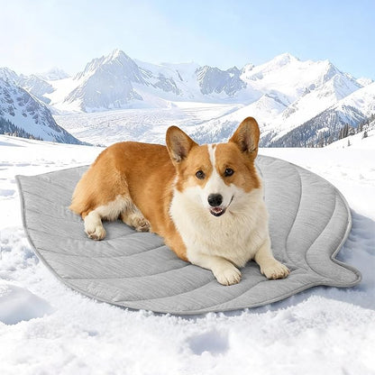 COZY KISS Dog Cooling Mat, Q-Max > 0.4 Leaf Shaped Pet Pad, Liquid Pee Proof Summer Mat for Cats, Washable Sleep Blanket for Bed Couch Floor Indoor, 39x34 inch, Silver Grey