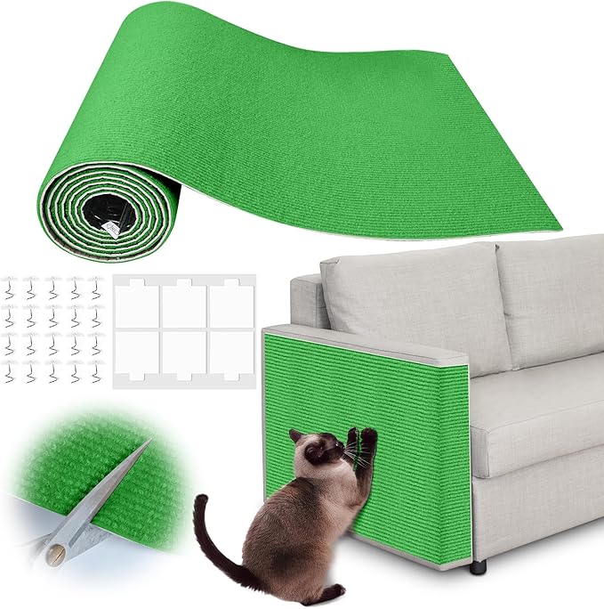 Cat Scratch Furniture Protector - 158" x 15.8" Trimmable Self-Adhesive Cats Claws Scratch Pads, DIY Cat Climbing Couch Protector for Scratch Post Cat Tree Replacement Indoor (Green)