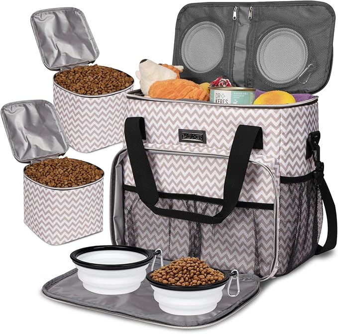 BAGLHER Dog Travel Bag, Pet Travel Bag (ALL Pet Travel Supplies), With 2 Pet Food Containers and 2 Collapsible Silicone Bowls; Essential Kits for Travel BLW