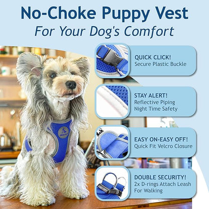 Dog Harness for Small Dogs (Chest 13.5"-14", Weight 4–6 lbs) | Athletica Adjustable Heavy Duty Dog Harness | No-Choke Puppy Vest with Lightweight Reflective Air Mesh | Blue, X-Small