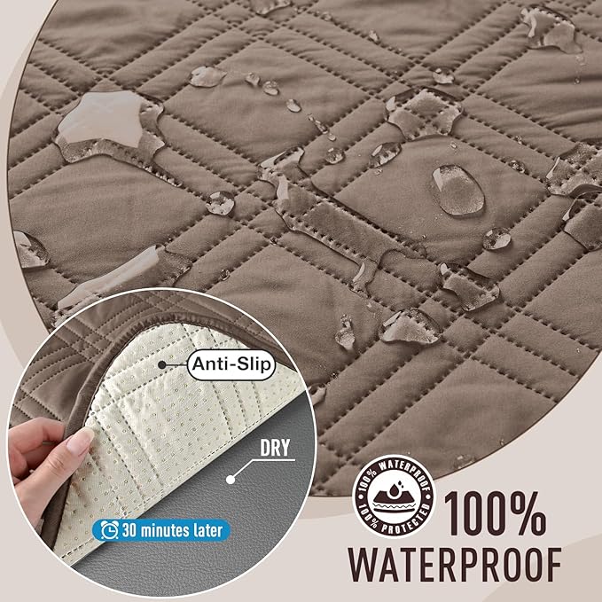 TAOCOCO Waterproof Couch Covers for Pets Dogs with Non Slip Backing, Sofa Seat Covers with Side Pocket for 3 Cushion Couch Washable Dog Couch Cover Protector Sofa Slipcovers(Sofa Plus, Taupe)