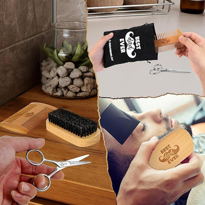 AXIARA Christmas Dad Gifts from Daughter Son - Beard Kit for Men Grooming and Care with Brush, Comb, Scissors & Storage Bag - Best Dad Ever Gifts for Dads Father Stepdad, Beard Growth Kit for Men