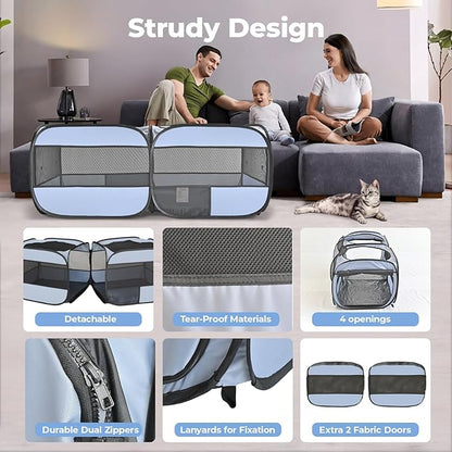 2-in-1 Pop Up Cat Playpen, Detachable into 2 Separate Pens with Additional Doors, Assembly-Free Portable Dog Crates Pet Pen Tent Kennel Kitten Puppy Enclosure Cage Indoor Outdoor Foldable Condo(S)