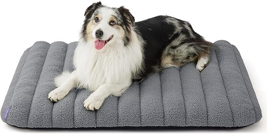 LE SURE Cute Orthopedic Dog Bed Large Sized Dog, Waterproof Chic Flat Pet Beds with Removable Washable Cover, Fuzzy Thick Egg Crate Foam Pet Mat for Indoor Use (36" x 27", Grey)