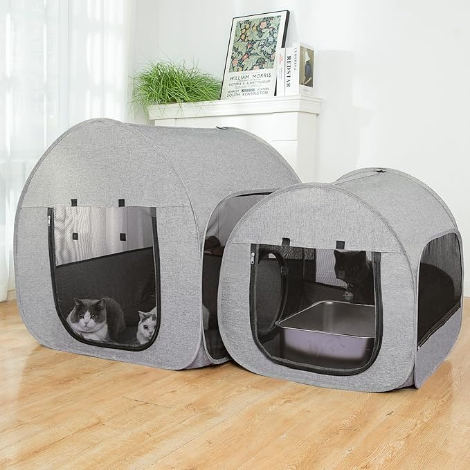 LUCKITTY Portable Cat Playpen, Delivery Room, Enclosure, Postoperative Recovery, House Design for Better Standing, Foldable Pet Tent for Indoor and Outdoor Use, Cat Houses & Condos (Light Grey)