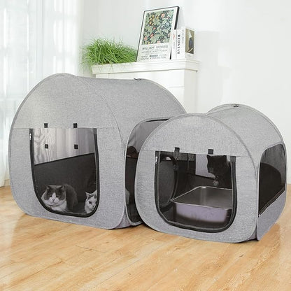 LUCKITTY Portable Cat Playpen, Delivery Room, Enclosure, Postoperative Recovery, House Design for Better Standing, Foldable Pet Tent for Indoor and Outdoor Use, Cat Houses & Condos (Light Grey)