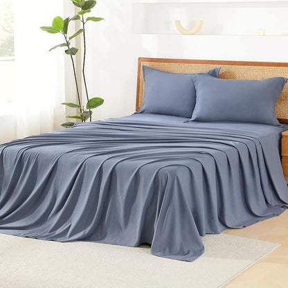 Litanika King Size Comforter Set with Sheets Bluish Grey - 7 Pieces Bed in a Bag King Chevron Tufted Complete Bedding Sets with Comforter, Sheets, Pillowcases & Shams